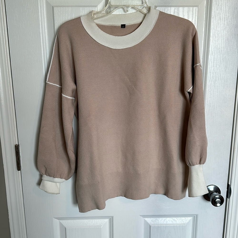 Tan with white detail sweater